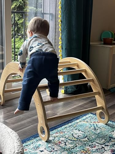 Asweets Pikler Triangle Set, 5 in 1 Foldable Montessori Climbing Set with Ramp, Baby Climbing Toys for Indoor Playground, Jungle Gym for Kids with Arch Climber, Rocker, Suitable for Toddlers Asweets