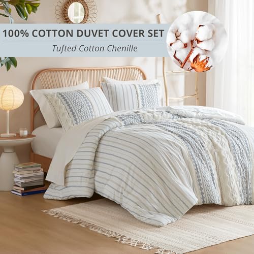 INK+IVY 100% Cotton Duvet Mid Century Modern Design, All Season Comforter Cover Bedding Set, Matching Shams, Full/Queen, Imani Chenille Navy INK+IVY