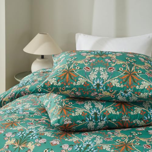 mixinni Farmhouse Boho Comforter Set Queen Size - 3 Piece Lightweight All Season Bedding Set with Fluffy Comforter & 2 Pillow Shams, Floral Botanical Design, Soft Breathable Microfiber mixinni