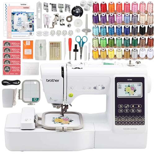 Brother SE700 Combo Embroidery & Sewing Machine with 4 Embroidery Hoops, Embroidery Thread Set & Accessories