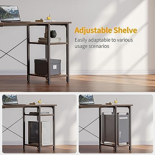 CubiCubi L Shaped Desk, 59.1 Inch Reversible Corner Desk with Storage Shelves, Home Office Desk for Writing Gaming Study, Rustic Brown CubiCubi