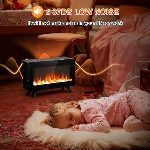 uHousDeco 16in Freestanding Electric Fireplace Heater, Small Fire Place Electric Fireplace with 3D Realistic Flame, Portable Indoor Fireplace Space Heater, 750W | 1500W uHousDeco