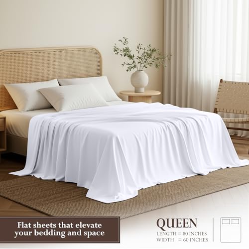 Utopia Bedding Flat Sheets - Pack of 6 - Soft Brushed Microfiber Fabric - Shrinkage & Fade Resistant Top Sheets - Easy Care (Queen, White) Utopia Bedding