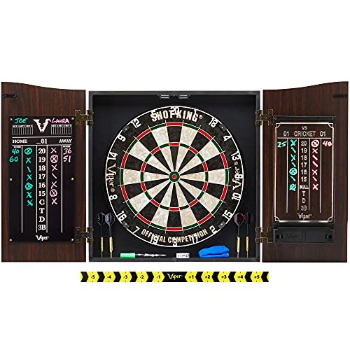 Viper by GLD Products Vault Deluxe Dartboard Cabinet with Shot King Sisal Dartboard and Illumiscore Scoreboard, Wood Viper