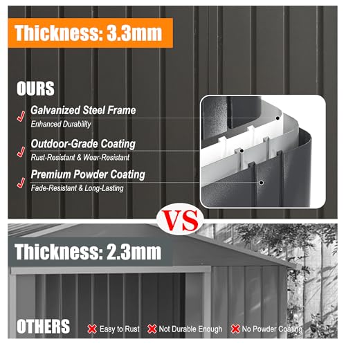 Domi 12x15FT Outdoor Metal Garage Shed, Extra Large Metal Carport with Lockable Double Hinged Doors, Heavy Duty Car Shelter for Car, Truck, Motorcycle and Lawn Equipment, Dark Grey domi outdoor living