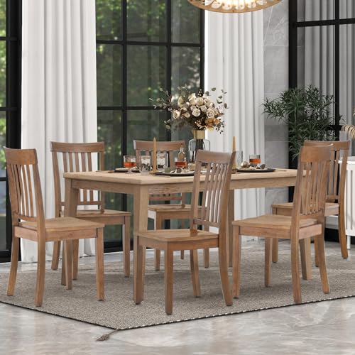 COLAMY Wooden Dining Room Chairs Set of 6, Spindle High Back Windsor Kitchen Side Chair, Farmhouse Dining Chairs for Kitchen, Dining Room, Light Brown COLAMY