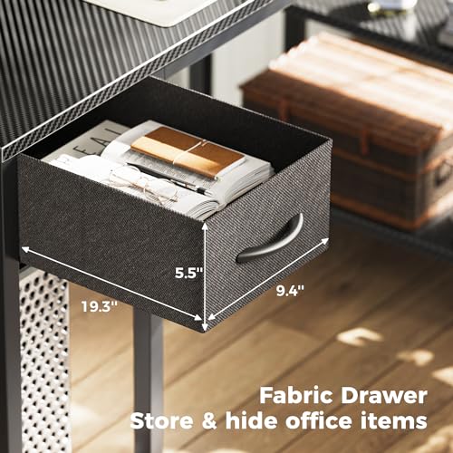 SUPERJARE 47 inch Reversible L Shaped Desk with LED Lights & Power Outlets, Computer Desk with Shelves & Monitor Stand, Gaming Desk with Drawer, Home Office Desk Corner Desk, Carbon Fiber Black SUPERJARE