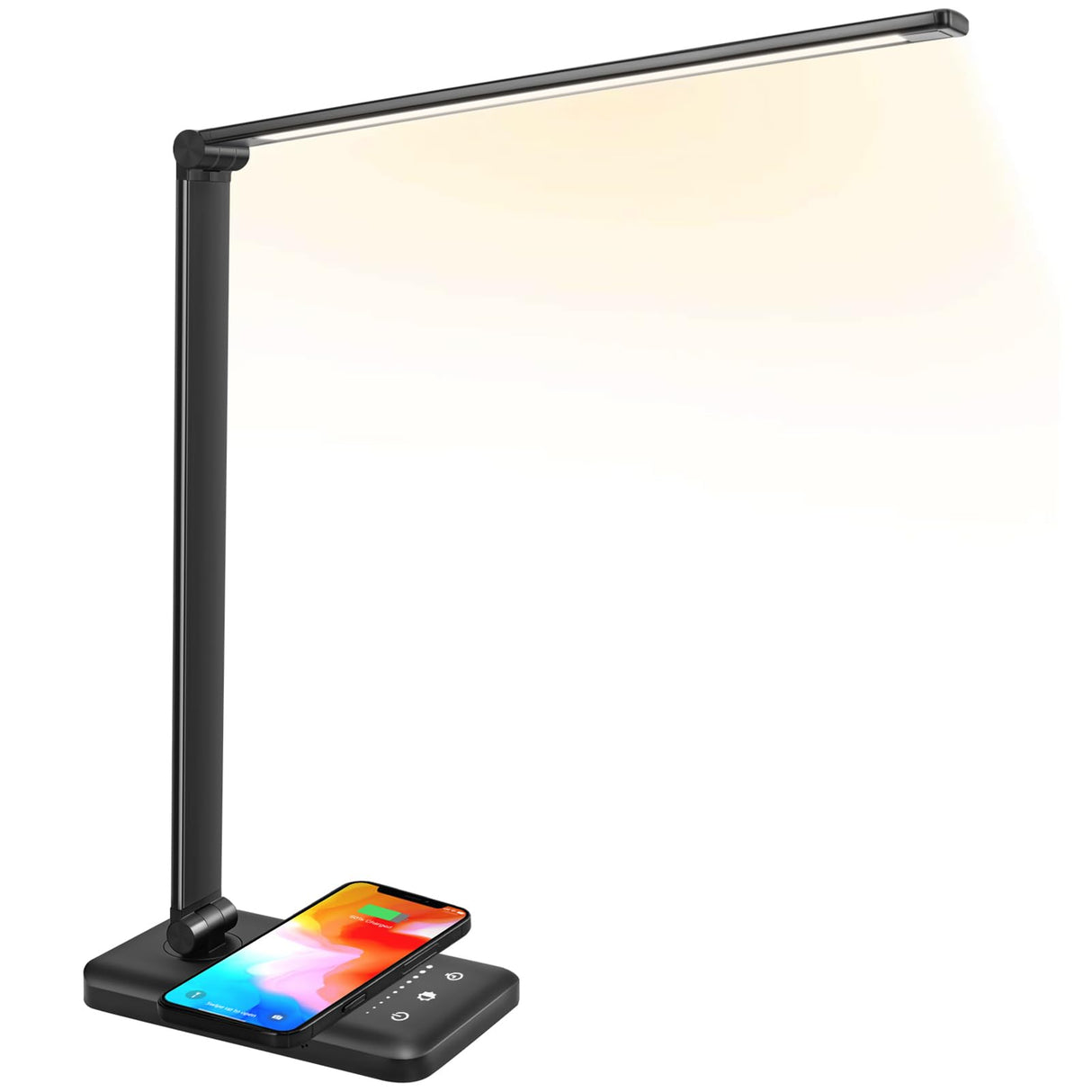 JOSTIC LED Desk Lamp with Wireless Charger, USB Charging Port, 10 Brightness, 5 Color Modes, Desk Lamps for Home Office, Dimmable Table Lamp Eye Caring Reading Light, Touch Control, Auto Timer, Black JOSTIC