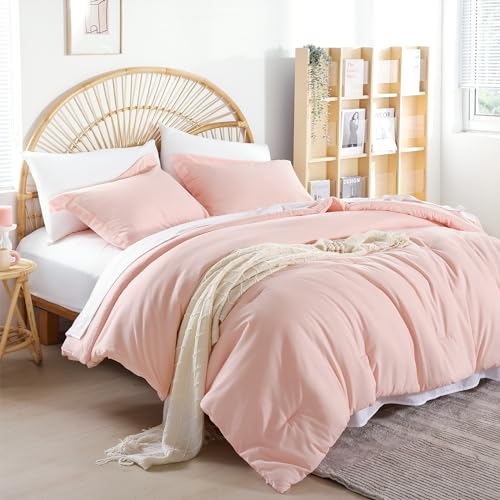 weigelia Twin Comforter Set 5 Pieces Pink Comforter Set Soft Blush Pink Bed Set Twin Bedding Set for Girls with Comforters, Flat & Fitted Sheets, Pillowcases & Shams weigelia