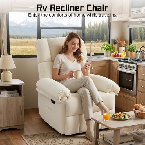 Korser Recliner Chair, Living Room Chairs for Adults, Thick Upholstered Manual Recliner with Side Pockets, Small Recliner for Small Spaces, Lounge Chair for Nursery Bedroom Apartment RV, Chenille