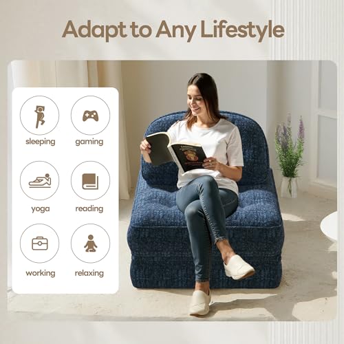 Dowinx Folding Sofa Bed with Pillow, Convertible Comfy Couch Bed for Adults Home Lounge and Gaming, Modern Comfortable Design for Apartment Living Room Bedroom, Single, Smooth Velvet, Blue Dowinx