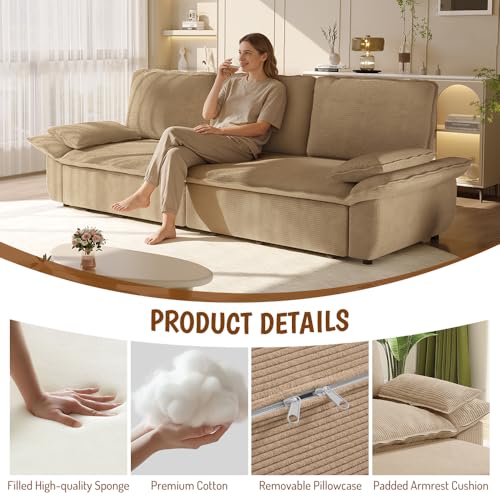 KEIKI 94.5'' King Sleeper Sofa Bed, Space-Saving 3-in-1 Pull Out Futon Couch, Modern Corduroy Loveseat Sofa with Reclining Back, Ideal for Apartment, Studio, Small Spaces KEIKI