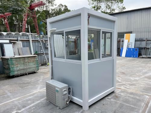 Generic Guard Shack 5x5ft with AC, Heating, Light Gray - Security Booth, Guard Booth, Outdoor Office, Portable Office, Guardhouse, BSI-Guard-Shack-LightGray- 5575-WAC-M2