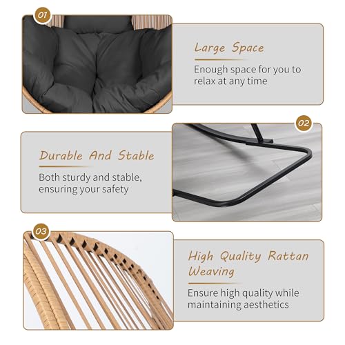 Shintenchi Wicker Egg Chair,Oversized Outdoor Indoor Rocking Chair,Large PE Rattan Rocking Chair with Cushion for Patio, Balcony, Backyard, Garden,Deep Grey Shintenchi