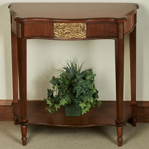 Touch of Class Sarantino Wooden Console Table - Natural Cherry with Aged Gold Details - Traditional Decorative Regal Furniture - Half Circle Moon Shape - Elegant Display for Entryway Room Touch of Class