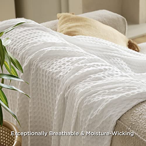 Bedsure Cooling Cotton Waffle King Size Blanket - Lightweight Breathable Spring Blanket of Rayon Derived from Bamboo for Hot Sleepers, Luxury Throws for Bed, Couch and Sofa, Ivory, 104x90 Inches Bedsure