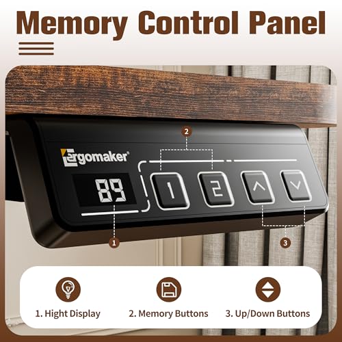 ERGOMAKER 35" Electric Standing Desk, Adjustable Height, Sit Stand Up Desk for Home Office & Computer Workstations, Memory Controller, Rustic Brown ERGOMAKER