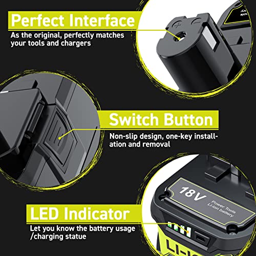 POWTREE 7.0Ah 18V 2Pack Replacement for Ryobi 18V Battery ONE+ Plus Li-ion P108 P102 P103 P104 P105 P107 P109 P122 PBP005 RB18L50 Cordless Power Tools with LED Indicator POWTREE