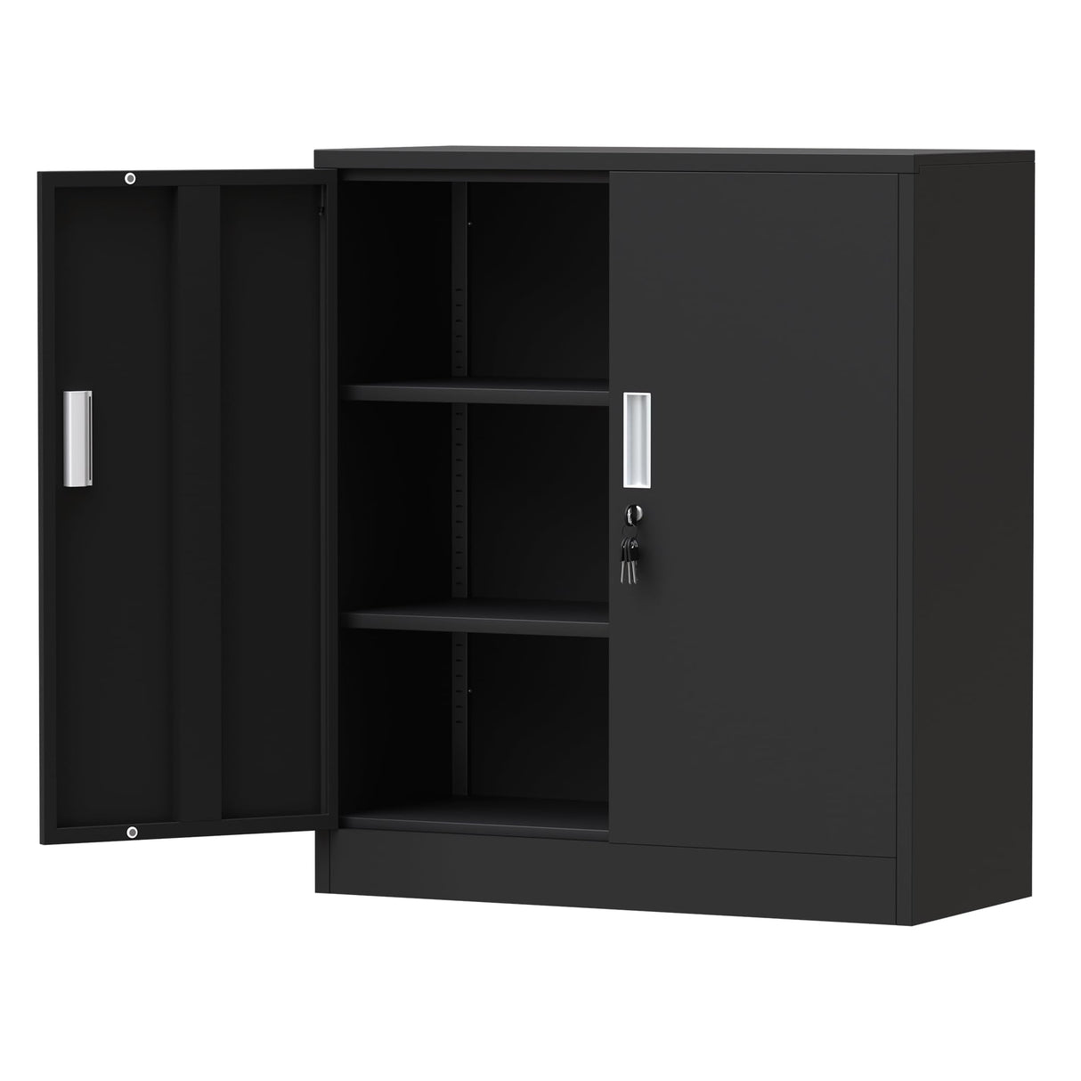iJINGUR Metal Storage Cabinet with Locking Doors and 2 Adjustable Shelves, Small Lockable Storage Cabinet for Home Office Garage (Black) iJINGUR