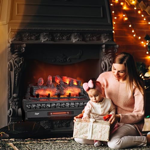 TURBRO Eternal Flame 30 in. WiFi Infrared Quartz Electric Fireplace Log Heater with Sound Crackling, Realistic Pinewood Logs, Adjustable Flame Colors, Remote Control, Thermostat, Timer, 1500W, Bronze TURBRO