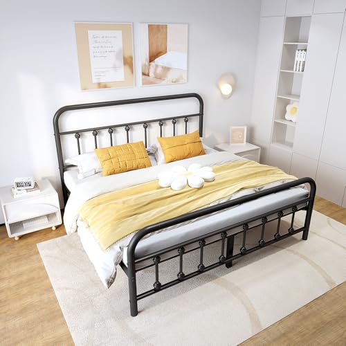 Vengarus Metal Bed Frame,Full Size Bed Frame with Headboard,Structurally Stable, Heavy Duty Steel Slat Supported,Under Bed Storage,No Box Spring Needed,14 Inch,Black Vengarus