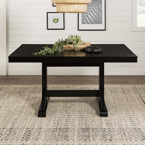 Walker Edison 6 to 8 Person Wood Modern Farmhouse Expandable Dining Room Table with Leaf Kitchen Dining Chairs, 60 Inch, Antique Black Walker Edison