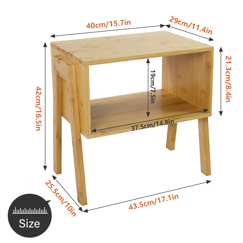 KKTONER Modern Bamboo Nightstands End Tables Bedroom with Storage Small Bedside Table for Living Room Office (Natural) KKTONER
