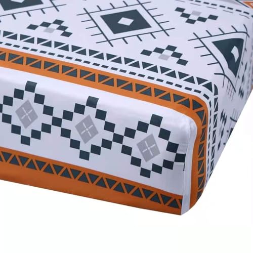 MAG 3Pcs Colorful Boho Bed Sheet,Orange Queen Sheet Set,Boho Bedding Sets Queen,1 Fitted Sheet and 2 Pillowcases,14 Inches Deep MAG