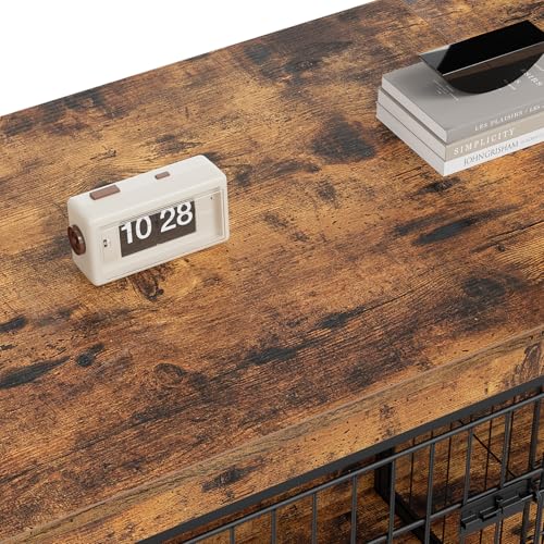 HOOBRO Dog Crate Furniture for 2 Dogs, 63" Large Double Dog Crate Furniture with Divider, Wooden Indoor Kennel TV Stand for Medium Large Dogs, Rustic Brown BF55GW03 HOOBRO