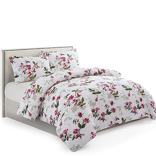 Marina Decoration Ultra Soft Silky Zipper Rich Printed Rayon Derived from Bamboo All Season 2 Pieces Duvet Cover Set with 1 Pillowcase, Pink Light Floral Pattern Twin/Single Size Marina Decoration