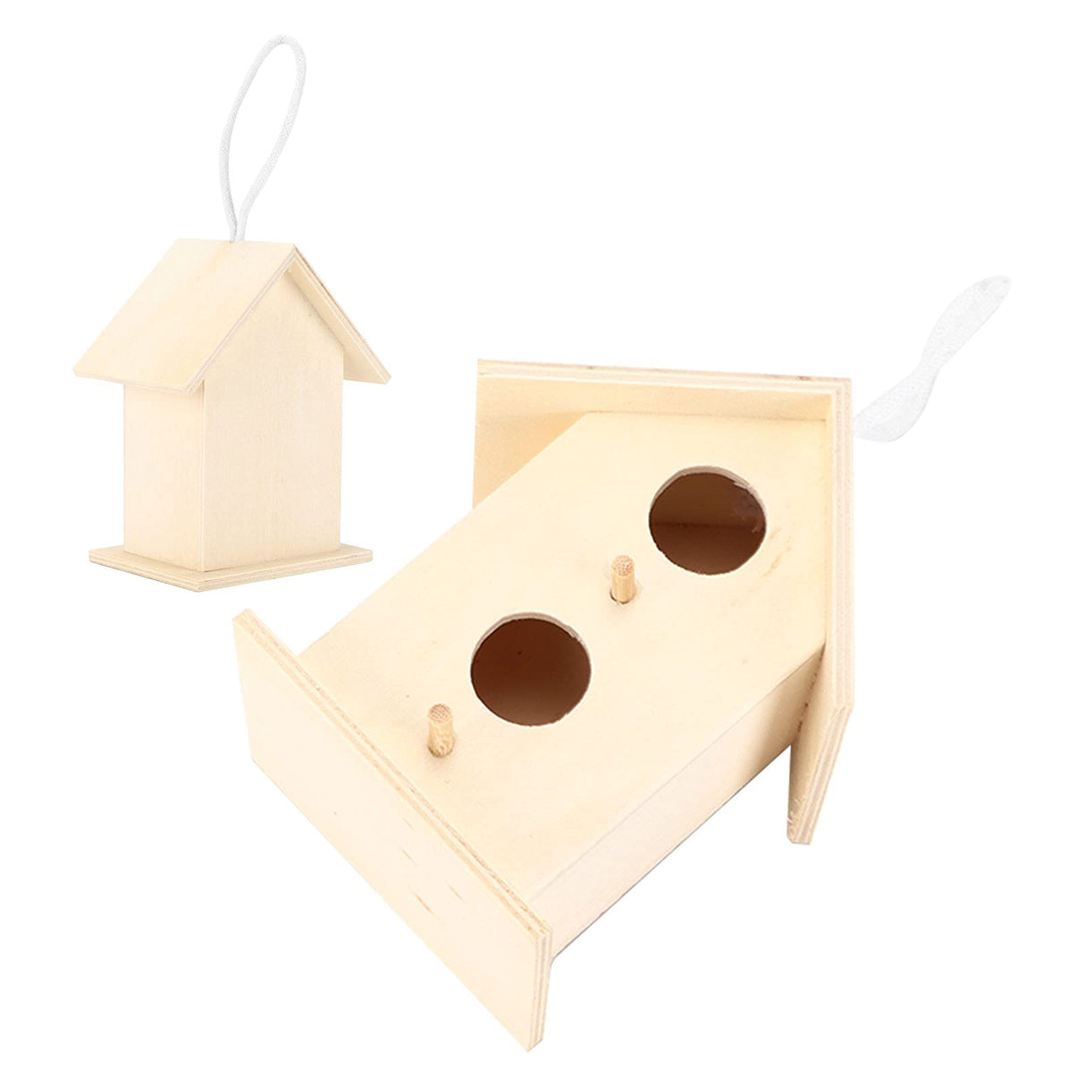 2PCS Bird Houses for Outside, Wooden Birdhouse Unfinished Bird Houses Hanging Wooden Birdhouse Wooden Bird Houses to Paint with Two Holes(#A) Beufee