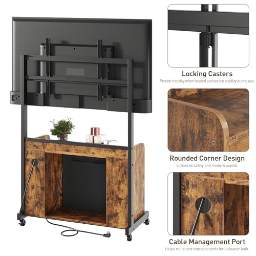 RALGEND Fireplace TV Stand with Mount for 55/60/65/75 inch TVs, Corner Entertainment Center with Power Outlet and 18" Electric Fireplace, Height Adjustable TV Console for Living Room, Rustic and Black RALGEND