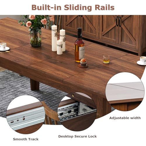 VICBARLEY Extendable Dining Table for 6-10 People,70.87''-106.4''Modern Space-Saving Wood Kitchen Table,Rectangle Folding Conference Meeting Table for Living Meeting Room Kitchen,Walnut VICBARLEY