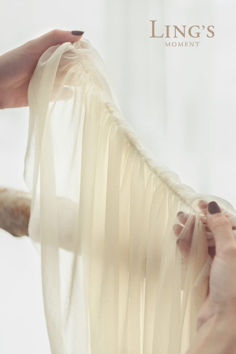 Ling's Moment Easy Hanging Wedding Arch Chiffon Drape 3 Panels White Ivory 26.5ft x 30" w Fabric for Wedding Ceremony Reception Swag Backdrop Home Decor Sheer Curtain Draping Outdoor Decorations Ling's Moment