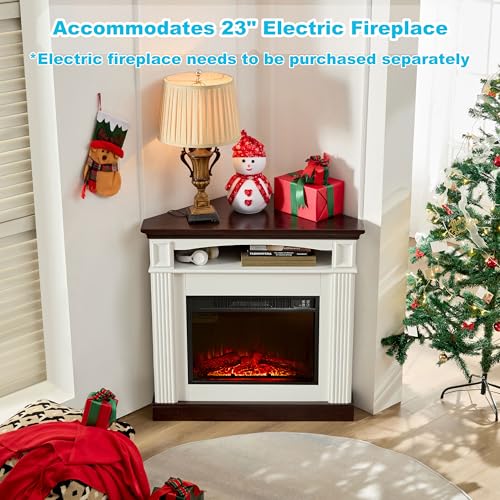 36” Corner Fireplace Mantel Surround, Stylish Wave Design, White OKYCI