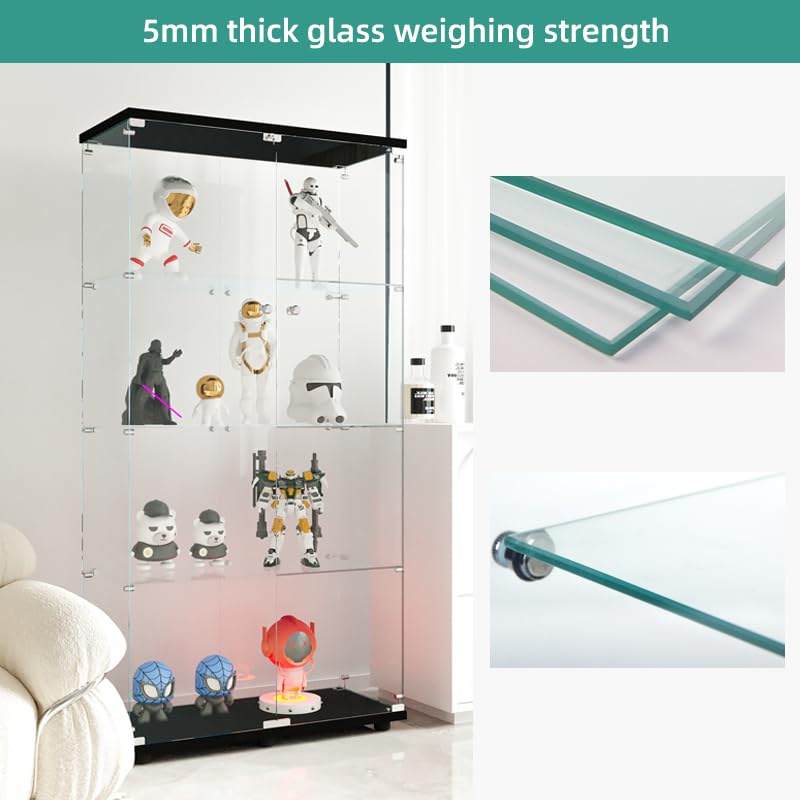 FYSHERAN Black Curio Glass Cabinet with 4 Shelves for Collectibles FYSHERAN