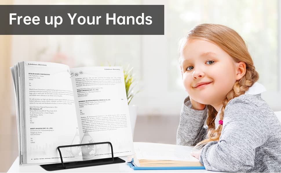 Honagu Book Stand Metal Desk Book Holder, Book Holders for Reading Hands Free, Adjustable Cookbook Documents Holder, Portable Bookstand for Music Books, Textbook, Recipe, Tablet, Ipad (Black) Honagu