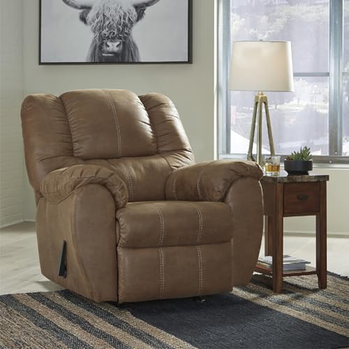 Signature Design by Ashley McGann Faux Leather Oversized Manual Rocker Recliner, Light Brown Signature Design by Ashley