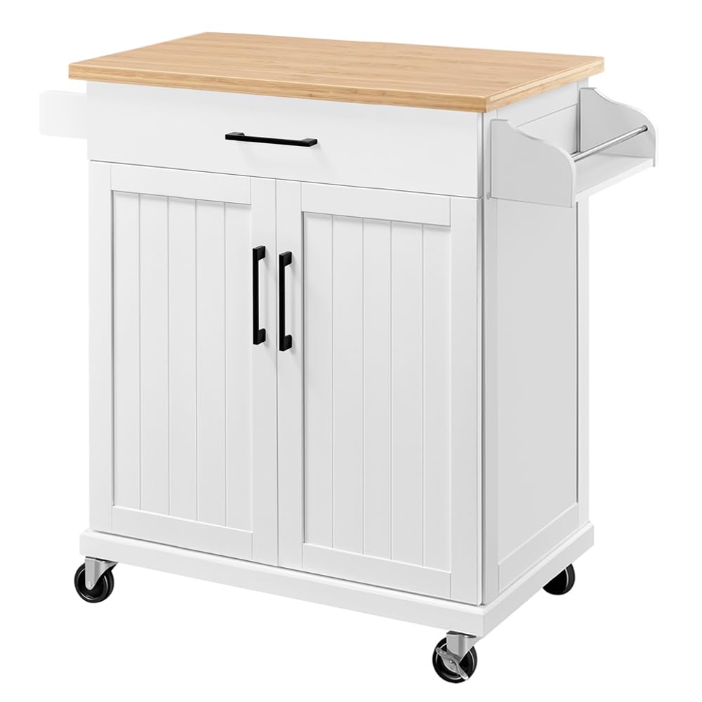 Yaheetech Kitchen Cart with Drawer, Kitchen Island on Wheels with Storage Rack & Cabinets, Microwave Cart for Kitchen with Storage, Rolling Coffee Cart Station, White Yaheetech