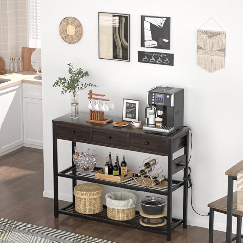 Ecoprsio 47'' Black Walnut Console Table with USB Ports, 3 Drawers & Storage Shelves Ecoprsio