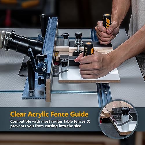 POWERTEC Rail Coping Sled for Router Tables, Professional Precise Cutting Rail for Cabinet Door Joints, Drawer Fronts and Woodworking Tools and Jigs POWERTEC