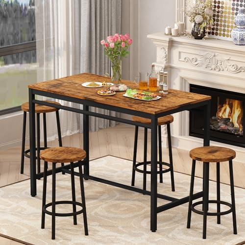 AWQM Industrial Counter Height Bar Table Set with 4 Stools - Rustic Brown & Black Dining Solution AWQM