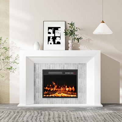 Weyderk 50 inch Electric Fireplace with Mantel, Fireplace TV Stand with 23" Insert Heater for Living Room Bedroom, 12 Flame Colors, Remote Control, Touch Screen, Timer, Weathered Stone