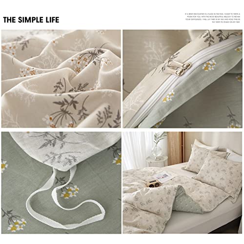 HighBuy Boho Floral Duvet Cover Full Cotton Aesthetic Bedding Set,Comforter Cover 3 Piece,Reversible Green Garden Lightweight,Soft,Zipper Closure,Breathable,All Season HighBuy