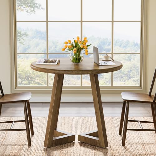 Tribesigns Small Round Conference Table for 4 People, 31.5-Inch Office Table, Reception Desk for Conference Room, Negotiation Room (Brown) Tribesigns