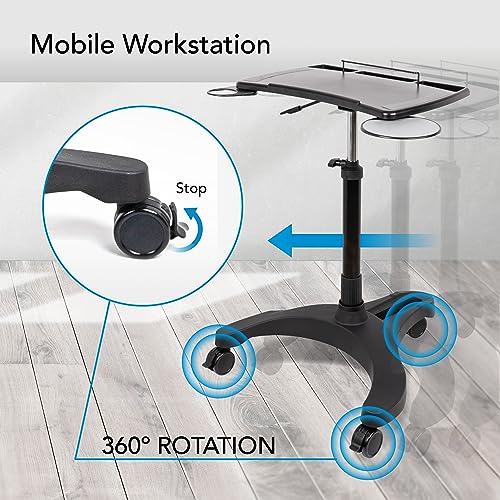 EHO Mobile Laptop Standing Desk Carts on Wheels with Stationery Storage, Pneumatic, Height Adjustable Rolling Stand, Sit to Stand Computer Cart, Workstation for Home, Office, Medical and School EHO
