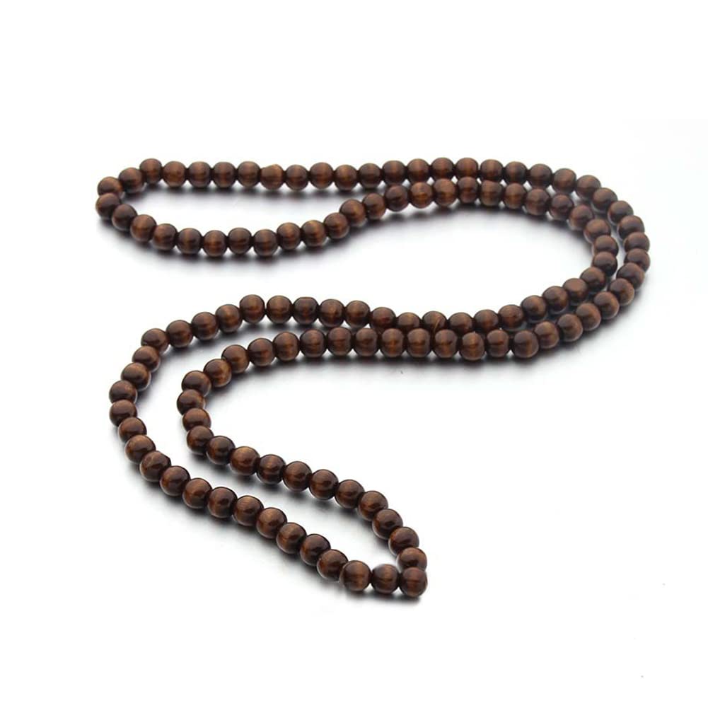 COLORFUL BLING 8MM Natural Wood Bead Necklace Africa Wooden Chain Statement Unisex Chunky Strand Necklaces Hip Hop Jewelry-dark COLORFUL BLING