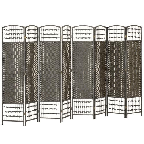 HOMCOM 8 Panel Room Divider, Folding Privacy Screen, 5.6' Room Separator, Wave Fiber Freestanding Partition Wall Divider, Dark Gray HOMCOM