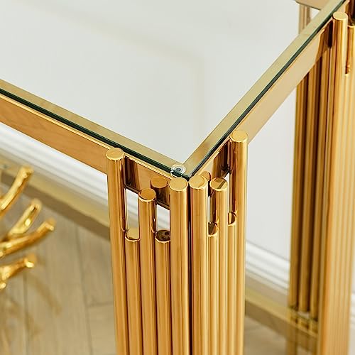 Goujxcy Modern Glass Console Table, 55" Gold Sofa Table with Sturdy Metal Frame and Clear Tempered Glass Top for Living Room Entryway Bedroom (Gold) Goujxcy