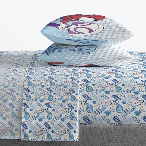 Jay Franco Kids Sheet Set with Fitted, Flat Sheets & Pillow Cover - Ultra-Soft Bedding with Pillowcase for Room Decor, Multi - Spidey & Friends, 4 Piece Queen Jay Franco